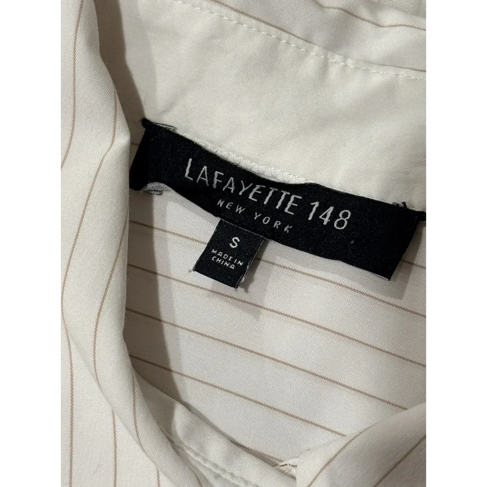 Lafayette 148 New York Women Tunic Shirt S White Gold Pinstripe Button - Picture 11 of 12